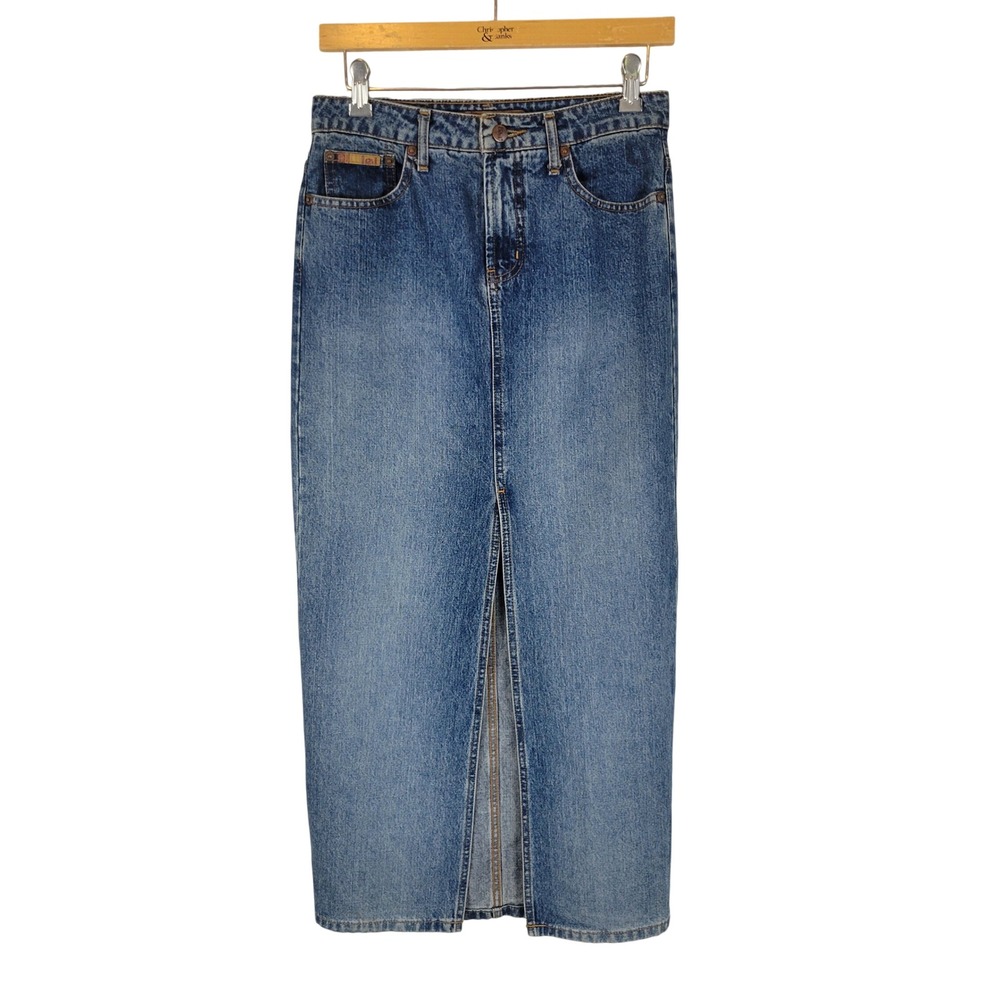 Vintage LEI Denim Maxi Skirt Cotton Size 1 Extra Small Midi Skirt Blue Jean